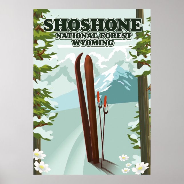 Affiche de voyage à ski dans la forêt nationale de (Devant)
