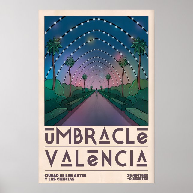 Affiche de voyage à Valence style milieu de siècle (Devant)