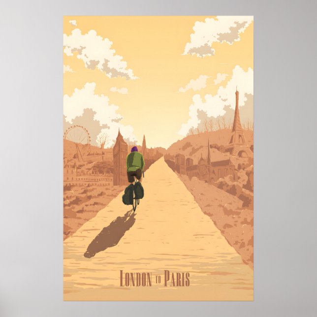 Affiche de voyage à vélo de Londres à Paris (Devant)