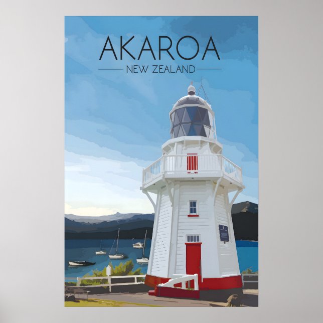 Affiche de voyage Akaroa Nouvelle-Zélande (Devant)