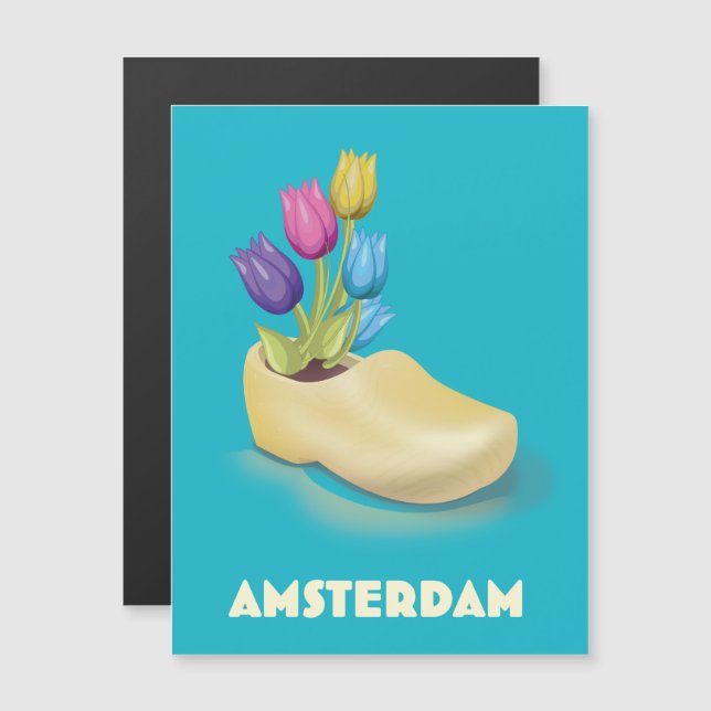 Affiche de voyage Amsterdam Cloggs et Tulips. (Devant / Derrière)