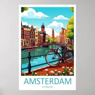 Affiche de voyage Amsterdam Pays-Bas Vintage Ski
