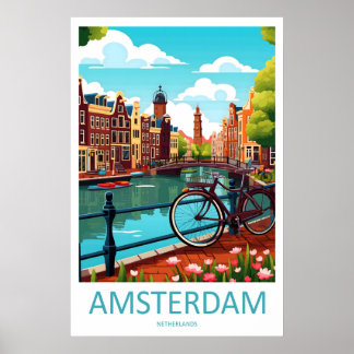 Affiche de voyage Amsterdam Pays-Bas Vintage Ski