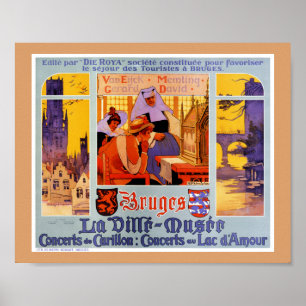 Affiche de voyage ancienne de Bruges restaurée