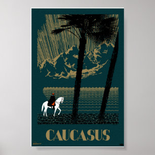 Affiche de voyage ancienne du Caucase restaurée
