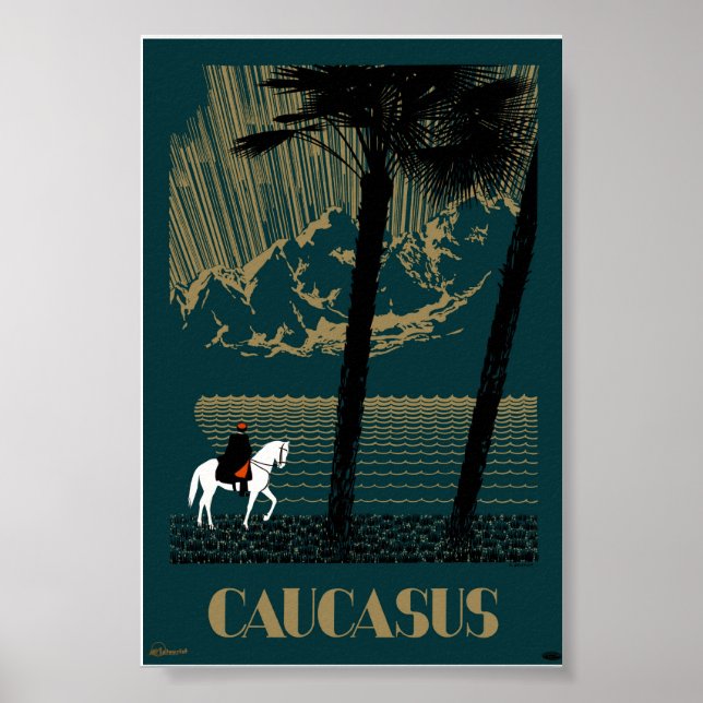 Affiche de voyage ancienne du Caucase restaurée (Devant)