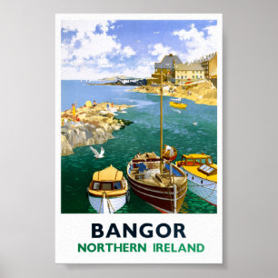 Affiche de voyage ancienne restaurée de Bangor Irl