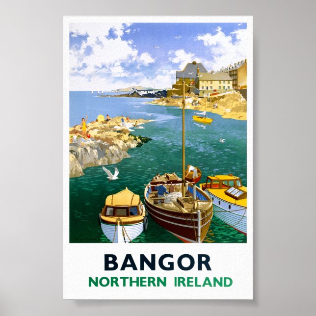 Affiche de voyage ancienne restaurée de Bangor Irl (Devant)