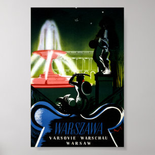 Affiche de voyage ancienne Varsovie Pologne Restau