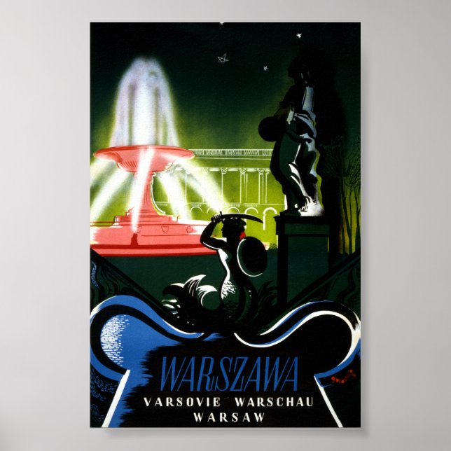 Affiche de voyage ancienne Varsovie Pologne Restau (Devant)
