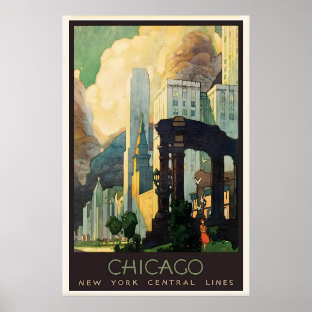 Affiche de voyage Art Déco de Chicago 1929 Impress (Devant)