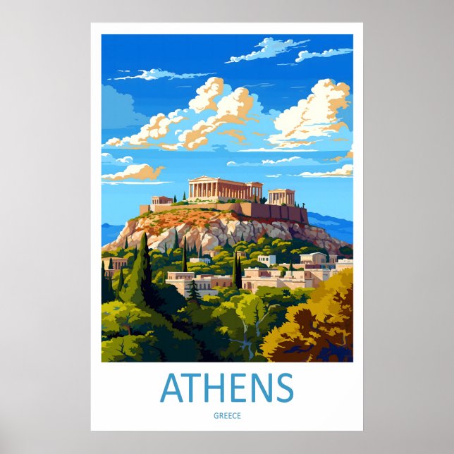 Affiche de voyage Athènes Grèce Vintage Ski Nation (Devant)