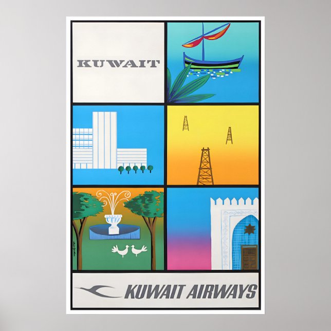 Affiche de voyage au Koweït Impression de ligne aé (Devant)
