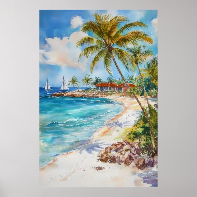 Affiche de voyage au parc de ski aquarelle d'Aruba (Devant)