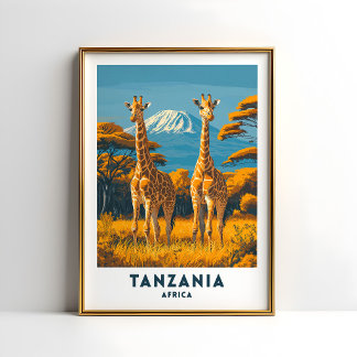 Affiche de voyage au safari de girafe en Tanzanie