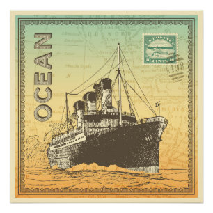 Affiche de voyage avec le paquebot