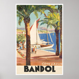 Affiche de voyage Bandol Côte d'Azur Art français