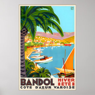 Affiche de voyage Bandol Côte d'Azur France PLM Ch