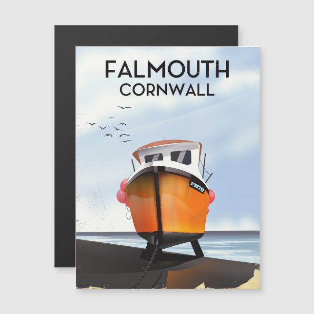 Affiche de voyage bateau de pêche Falmouth Cornoua (Devant / Derrière)