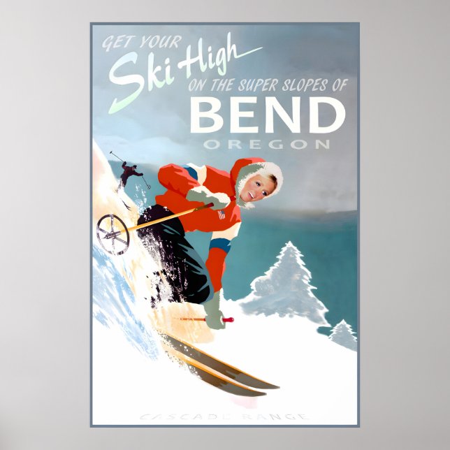 Affiche de voyage Bend Oregon Neige Ski Cascade Ra (Devant)