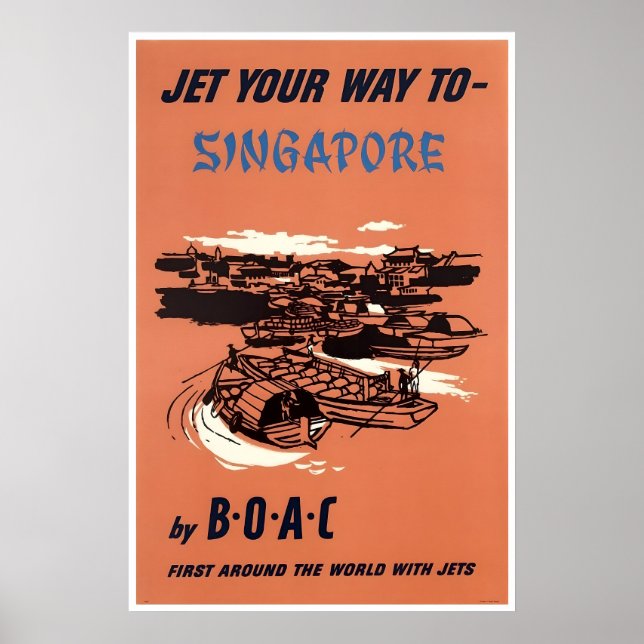 Affiche de voyage BOAC Singapour Asie ArtA (Devant)