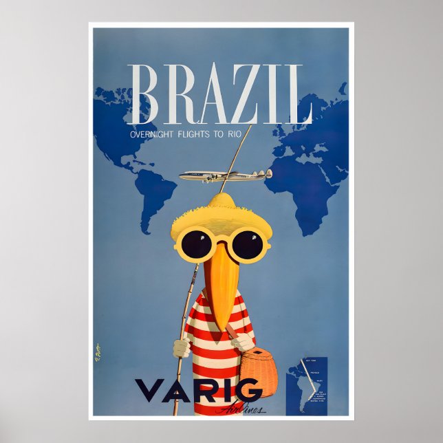 Affiche de voyage Brésil Rio de Janeiro Art Varig (Devant)