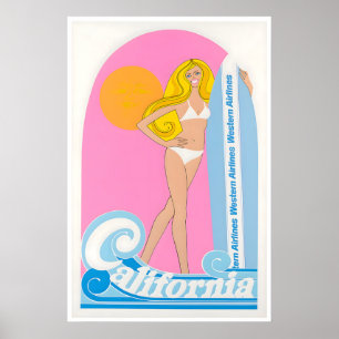 Affiche de voyage Californie Art de surf Western