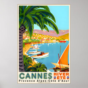 Affiche de voyage Cannes Alpes Côte d'Azur France