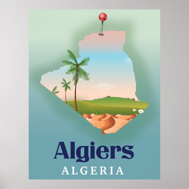 Affiche de voyage carte algérienne Alger (Devant)