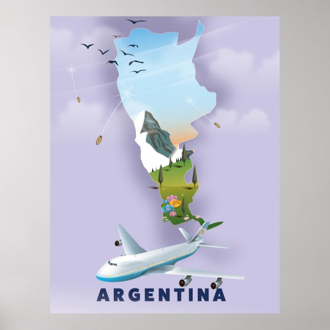Affiche de voyage carte d'Argentine (Devant)