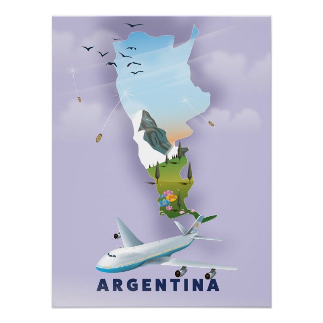 Affiche de voyage carte d'Argentine (Devant)