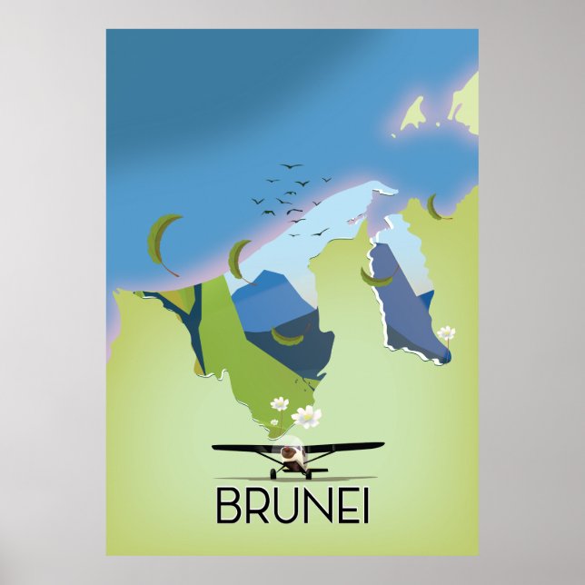 Affiche de voyage carte de Brunei (Devant)