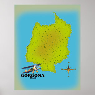 Affiche de voyage carte de Gorgone Italie.