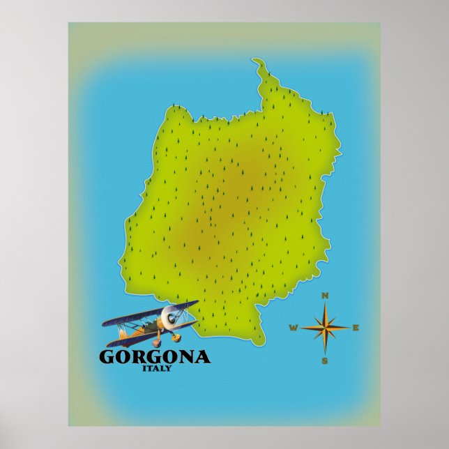 Affiche de voyage carte de Gorgone Italie. (Devant)