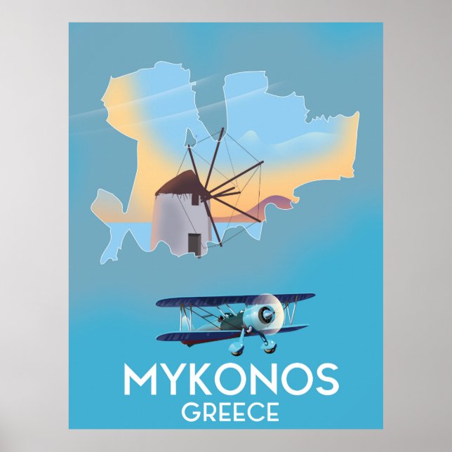 Affiche de voyage carte de Mykonos Grèce (Devant)
