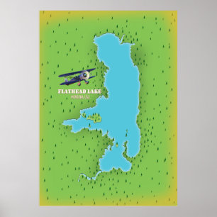 Affiche de voyage carte du lac Flathead Montana Ét