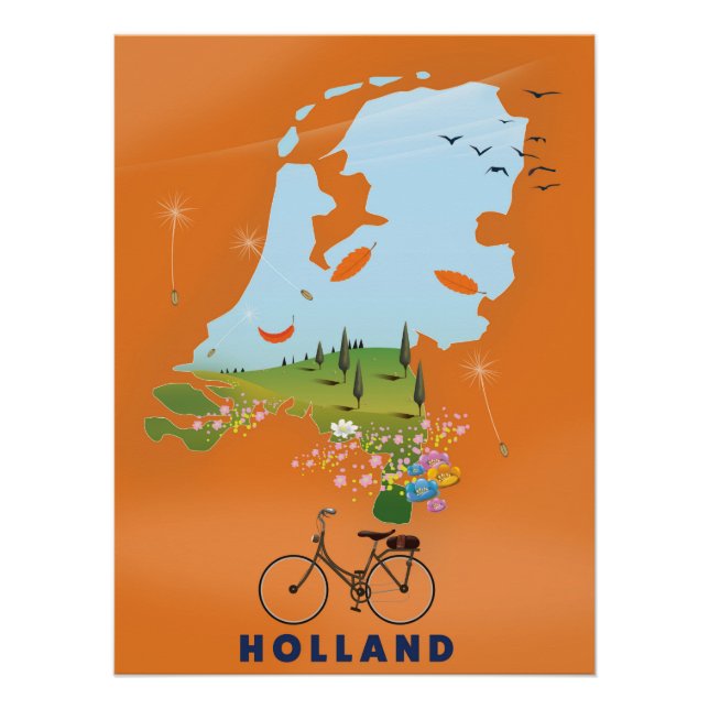 Affiche de voyage carte Hollande (Devant)