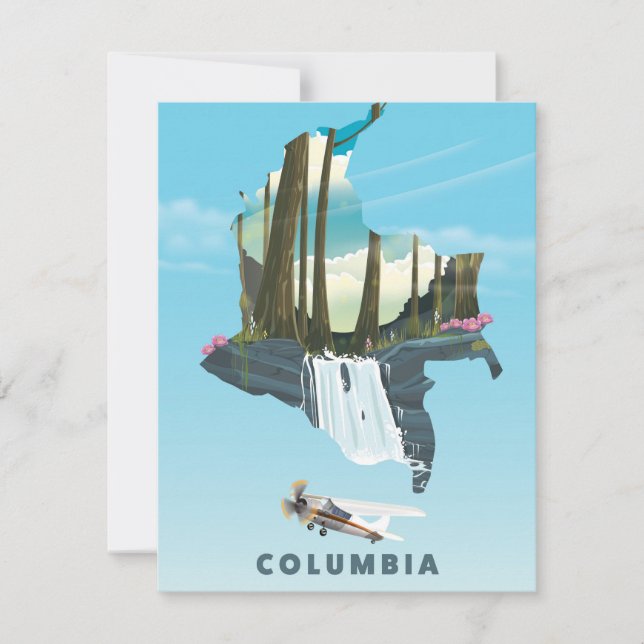 Affiche de voyage carte illustrée de Colombie. (Devant)