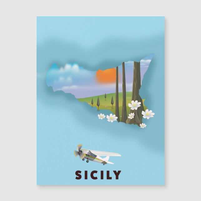 Affiche de voyage carte illustrée de Sicile (Devant)
