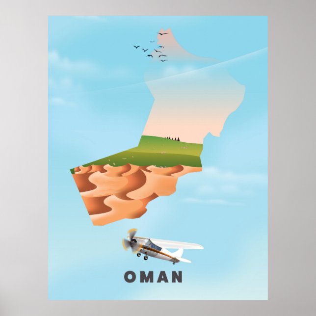 Affiche de voyage carte illustrée d'Oman (Devant)