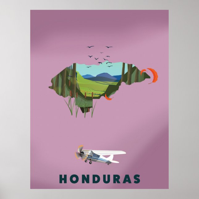 Affiche de voyage carte illustrée du Honduras (Devant)