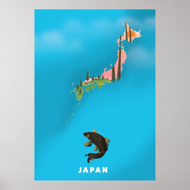 Affiche de voyage carte illustrée du Japon. (Devant)