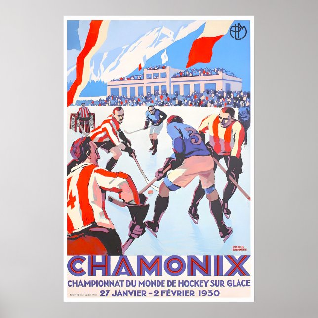 Affiche de voyage Chamonix Art de hockey sur glace (Devant)