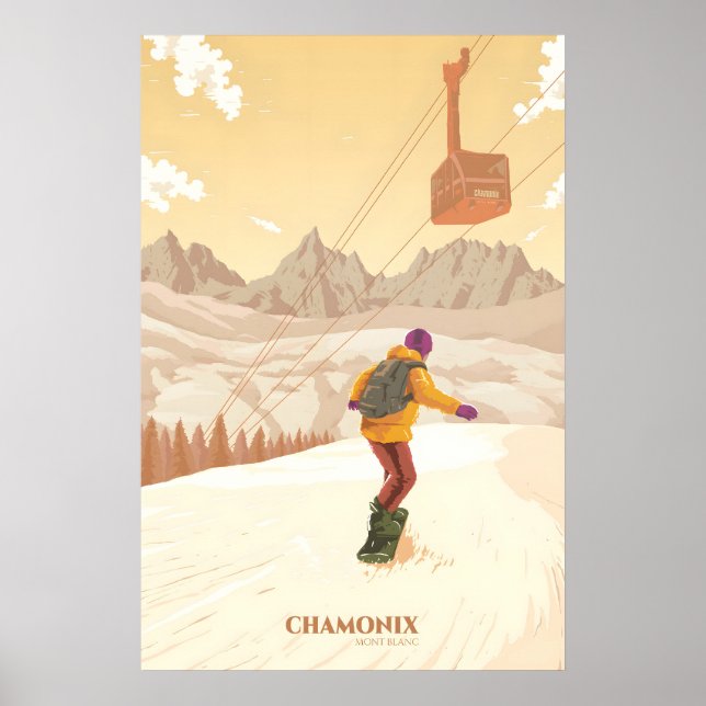Affiche de voyage Chamonix Mont Blanc Snowboard (Devant)