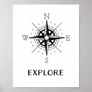 Affiche de voyage compas vintage Explorer Citation