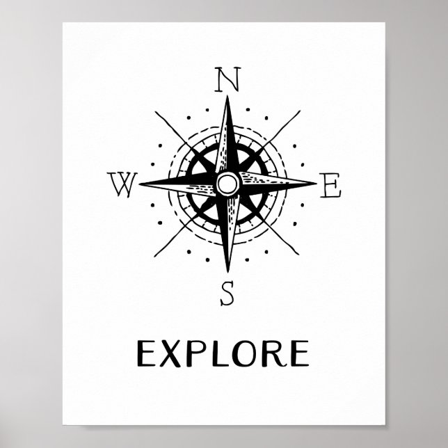 Affiche de voyage compas vintage Explorer Citation (Devant)
