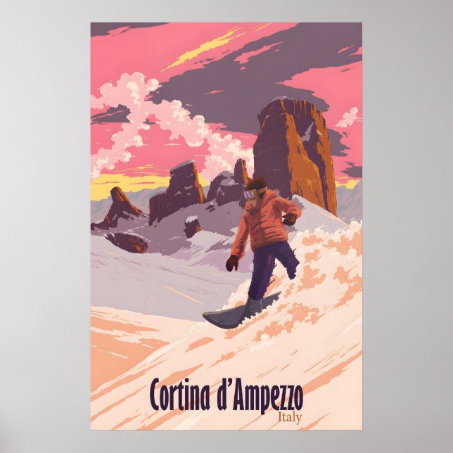 Affiche de voyage Cortina d'Ampezzo Snowboard (Devant)
