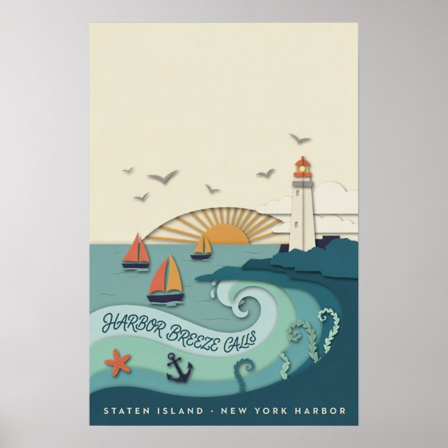Affiche de voyage côtière de Staten Island (Devant)