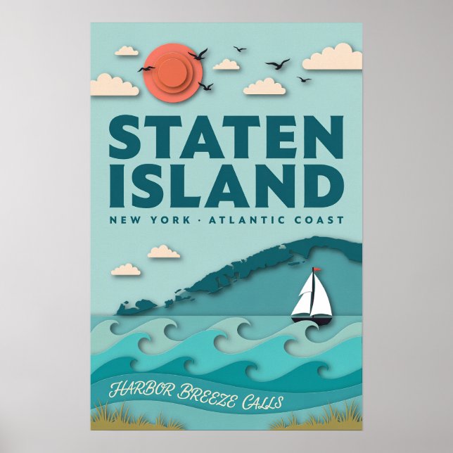 Affiche de voyage côtière de Staten Island (Devant)