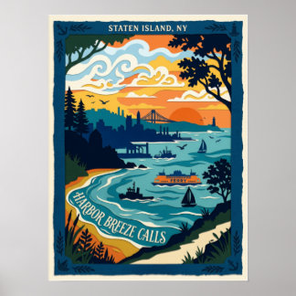 Affiche de voyage côtière de Staten Island